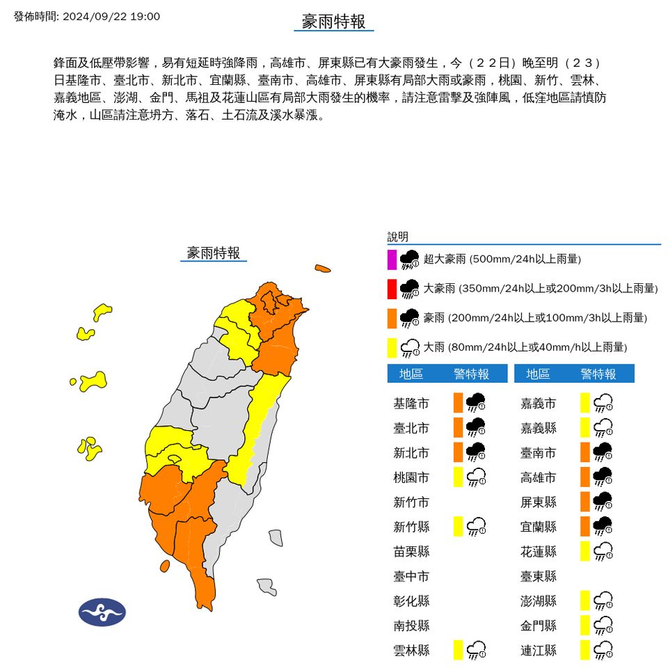 ▲大雨特報