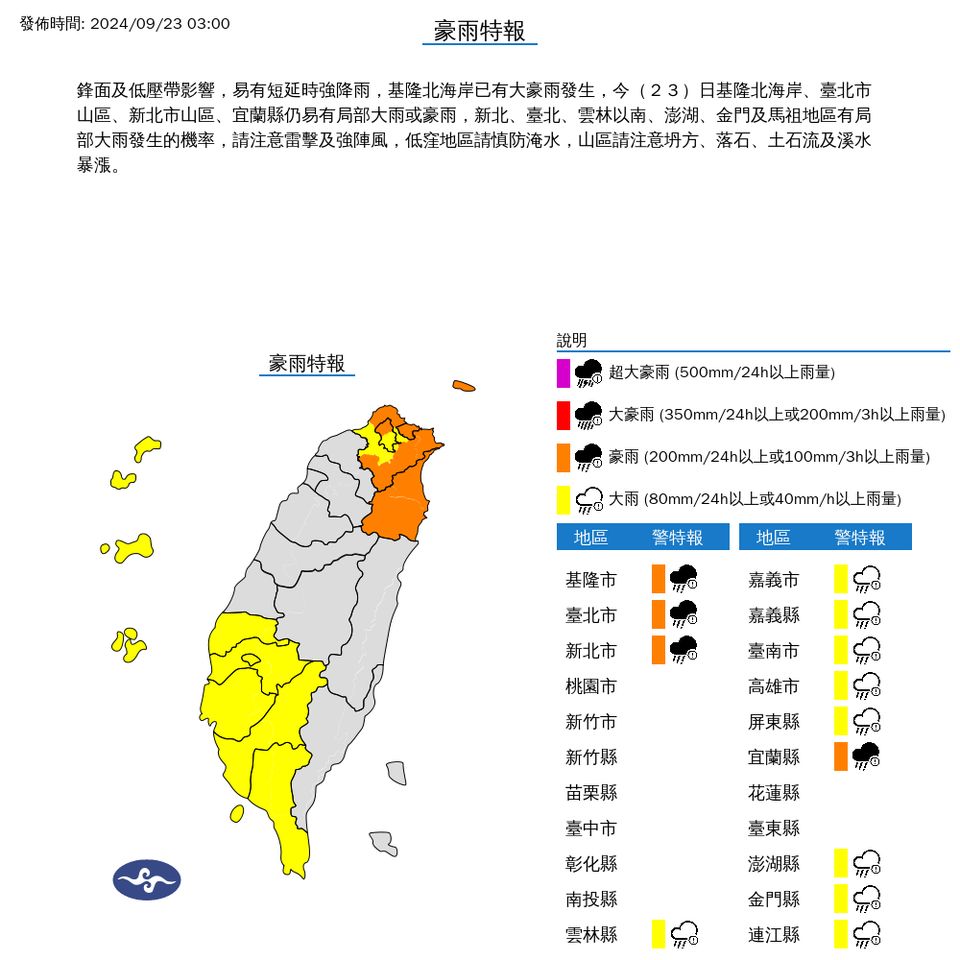 ▲大雨特報