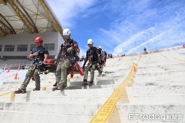 ▲Grimp Taiwan 2024年繩索救援國際邀請賽在消防署竹山消防訓練中心、南投體育場等地舉辦，台南頑繩隊榮獲台灣隊第2名。（圖／記者林東良翻攝，下同）