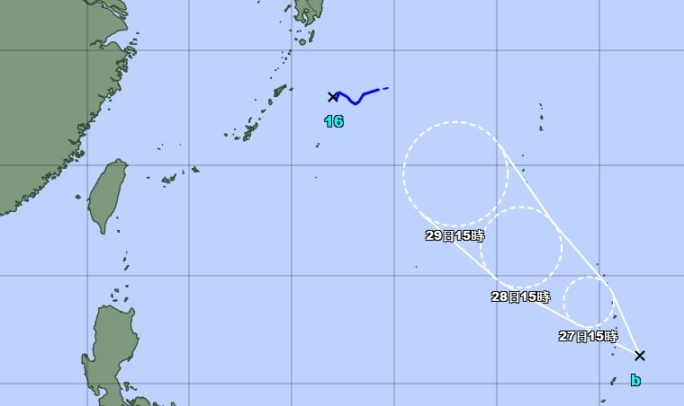 ▲▼熱帶性低氣壓可能增強為「燕子」颱風 。（圖／翻攝日本氣象廳）