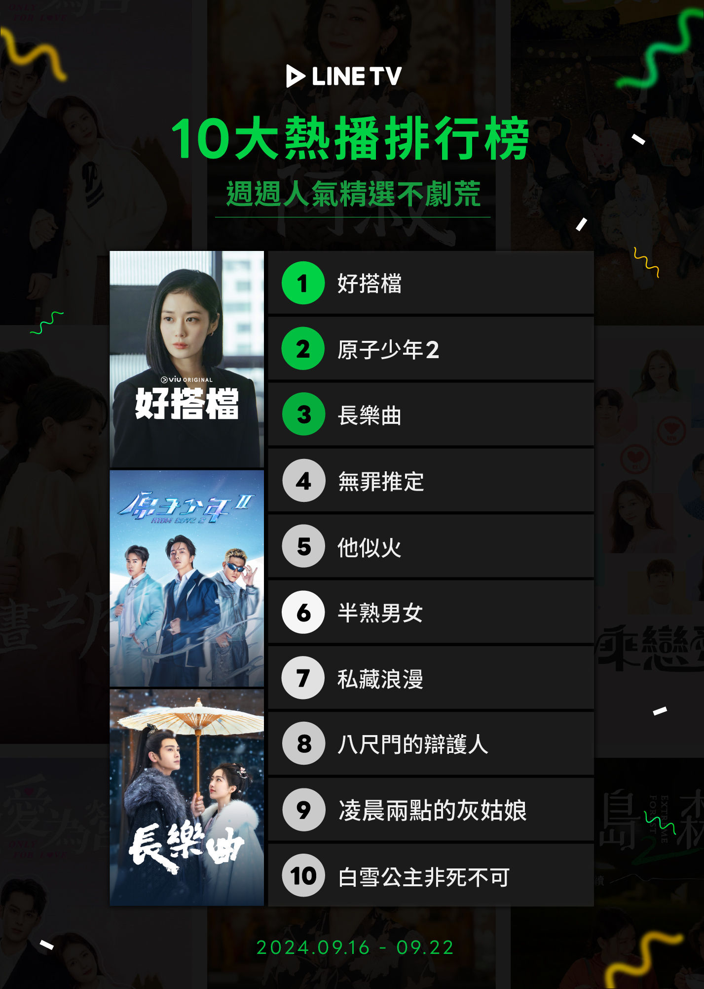 ▲▼LINE TV收視週榜（9/16-9/22）。（圖／LINE TV提供）