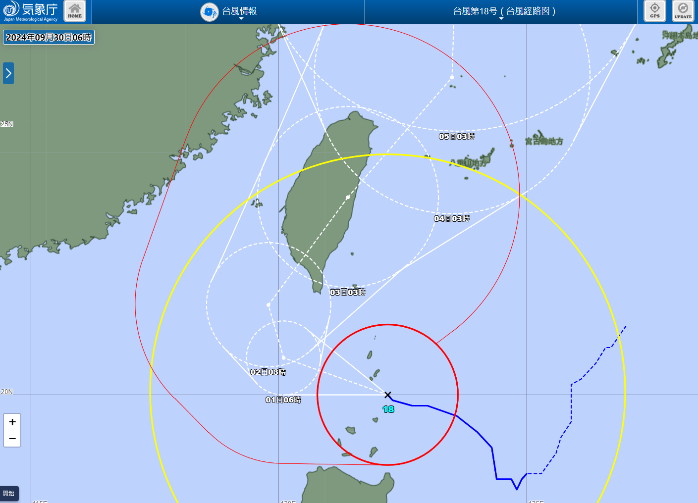 ▲▼山陀兒日本氣象廳30日0600預測。（圖／翻攝自日本氣象廳）