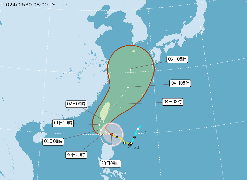 ▲▼山陀兒颱風預估明日下半天開始北轉，對南部造成威脅 。（圖／氣象署提供）