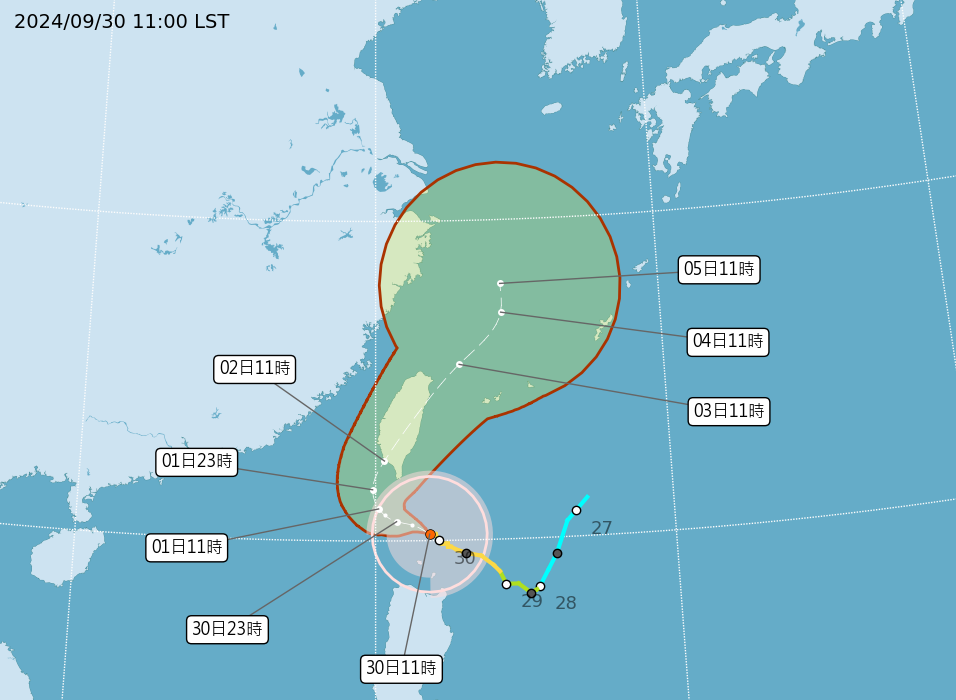 ▲▼山陀兒930上午11時路徑。（圖／氣象署）