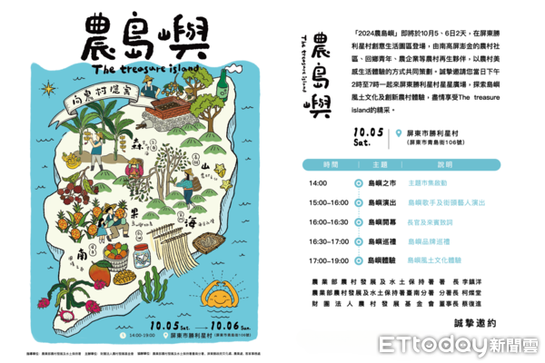 ▲「2024農島嶼The treasure island」將於10月5、6日在屏東勝利星村盛大舉辦，今年首度移師到屏東勝利星村創意生活園區，打造一座屬於農村多元文化的農島嶼。（圖／記者林東良翻攝，下同）