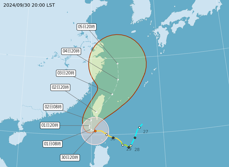 ▲▼山陀兒颱風9/30 21:30預測。（圖／氣象署）