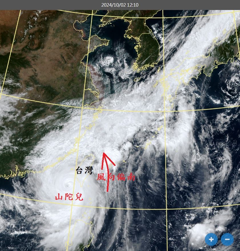 ▲▼山陀兒颱風位置偏西，原本預期的共伴效應將不會發生。（圖／鄭明典臉書）