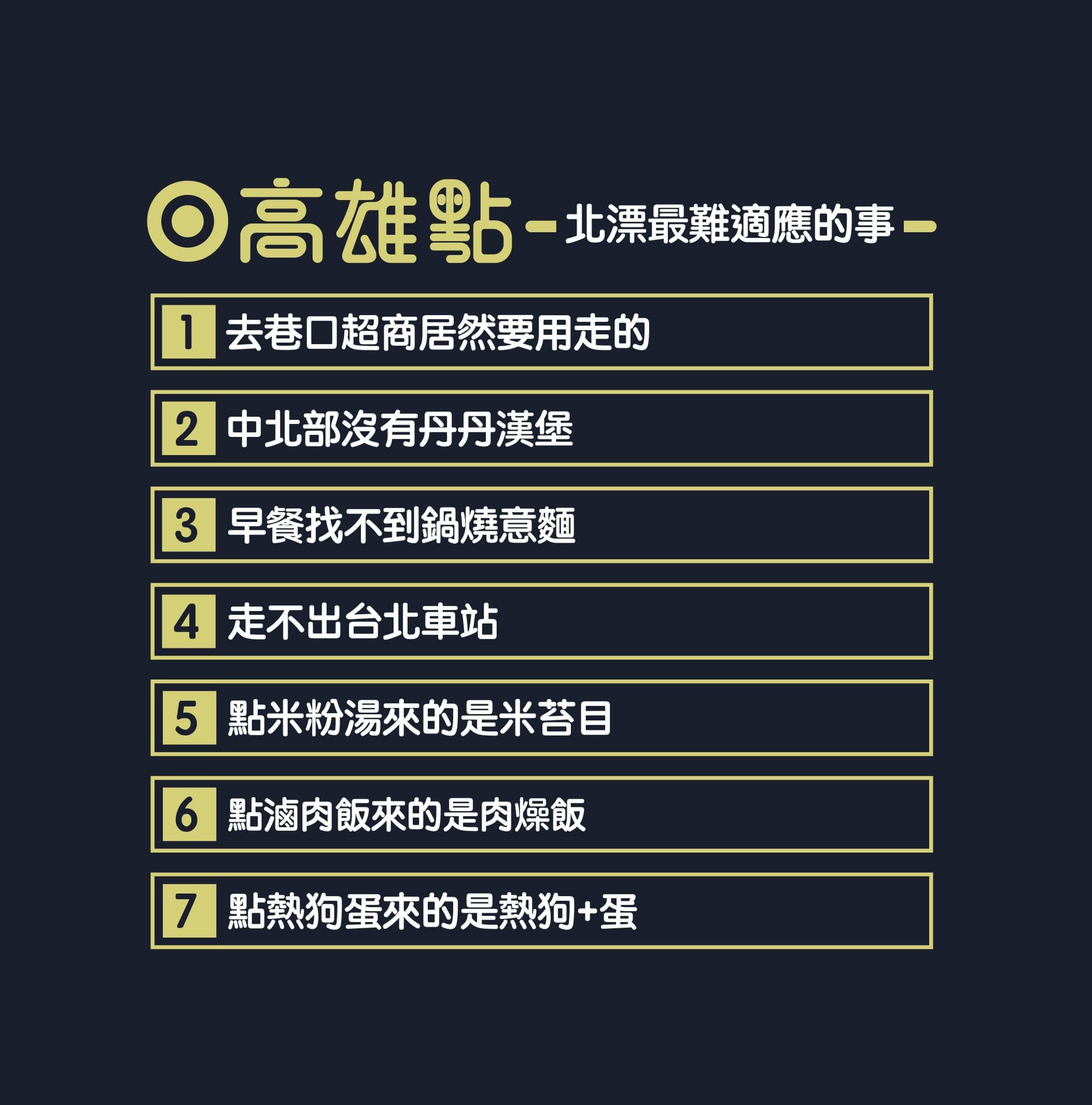 ▲▼高雄點分享14項北漂族最難適應的事情。（圖／翻攝臉書／高雄點 Kaohsiungtien）