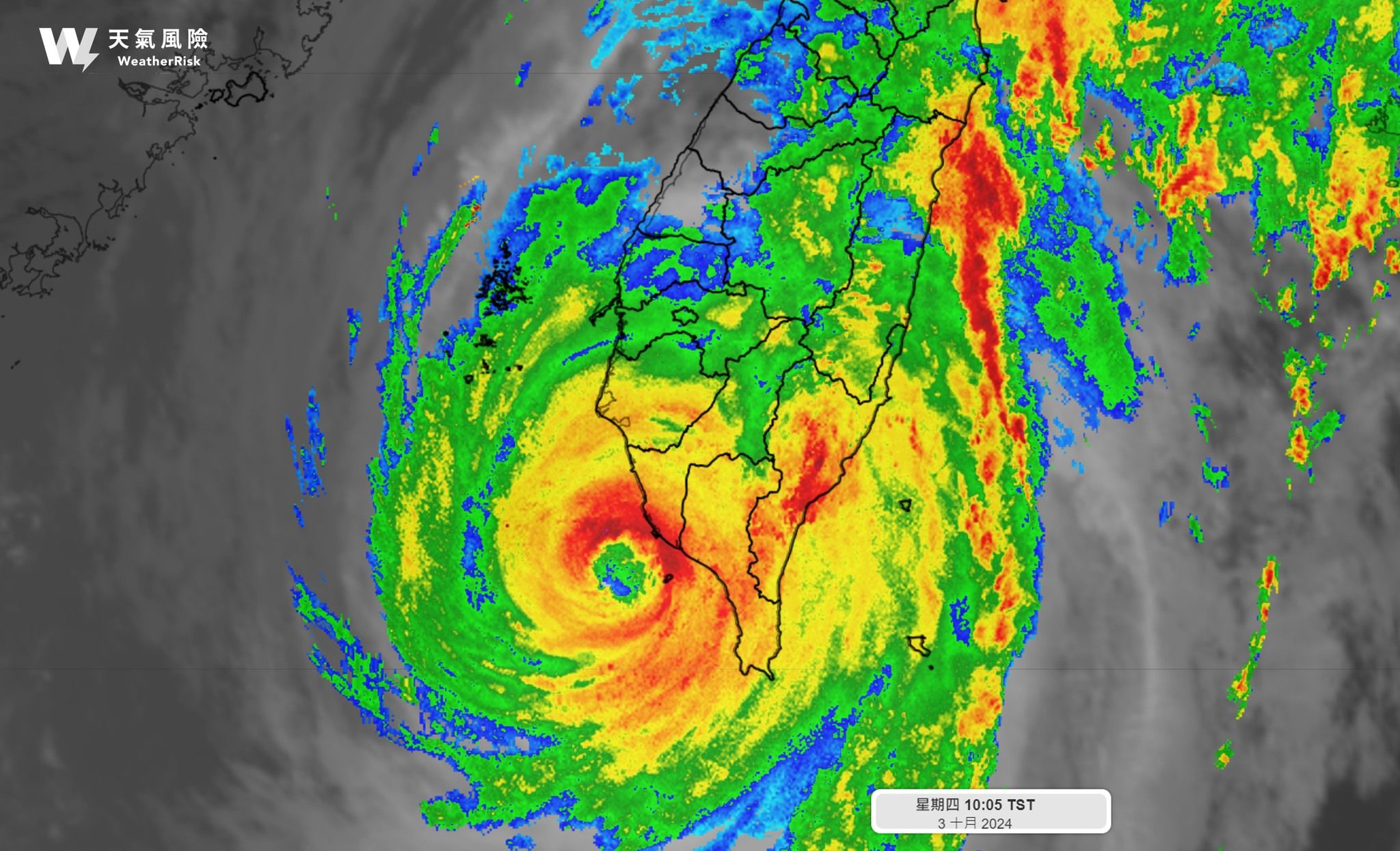 ▲▼山陀兒颱風中心已經在高雄的近海。（圖／翻攝天氣風險 WeatherRisk臉書）