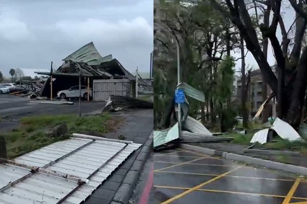 ▲▼             高雄小港區翠亨南路滿地被吹飛的鐵皮。（圖／翻攝自記者爆料網）