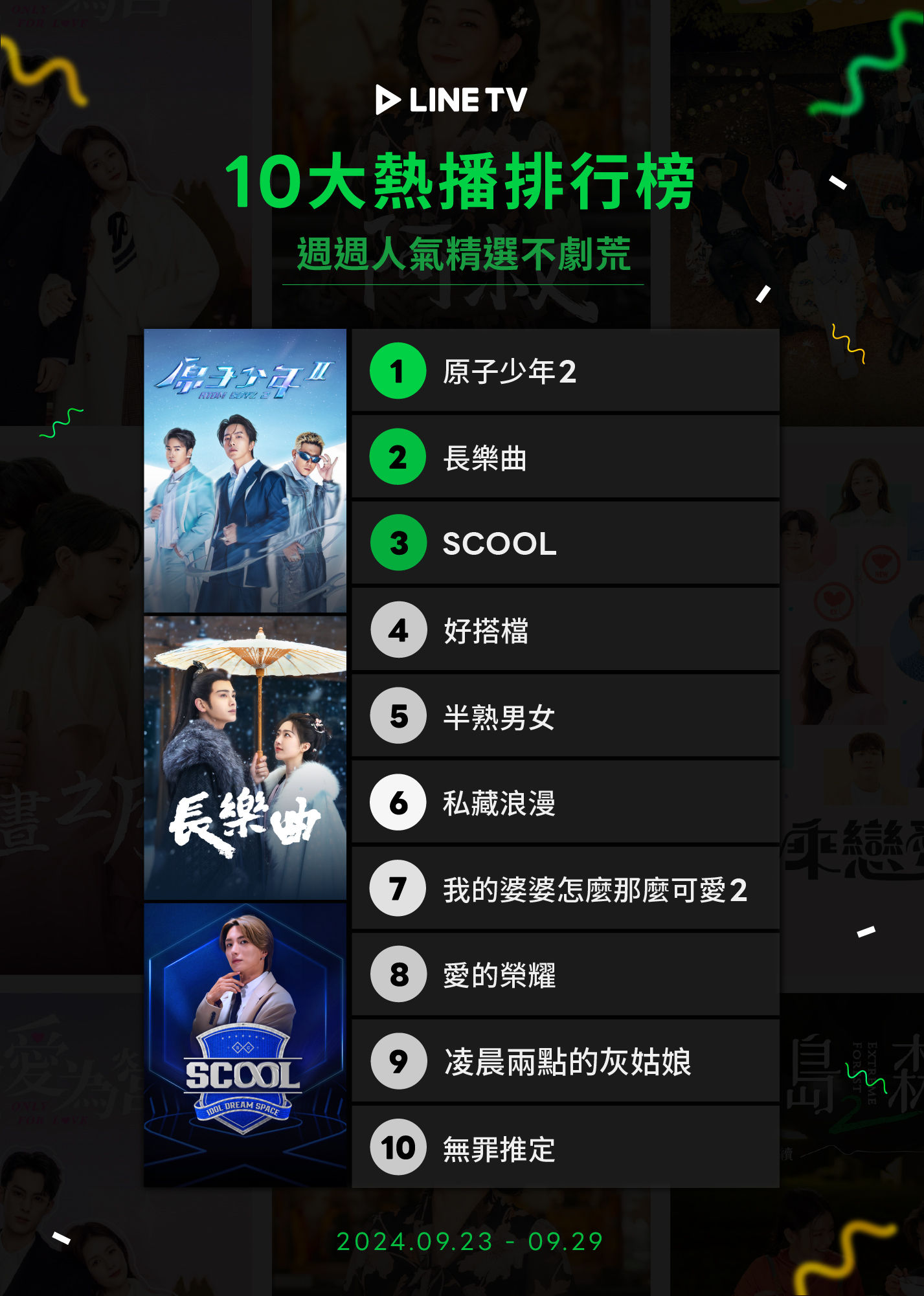 ▲▼LINE TV收視週榜（9/23-9/29）。（圖／Hami Video提供）