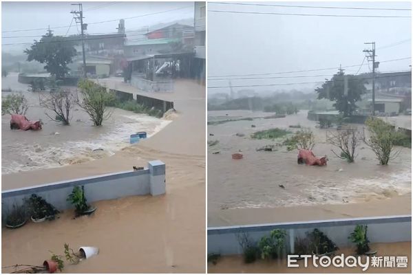 ▲新北市淡水淹水現況曝光。（圖／記者戴上容翻攝，下同）