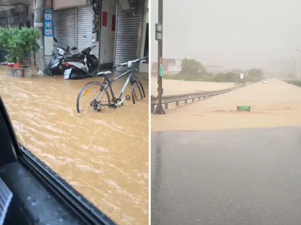 ▲▼孫安佐受困在金山，車子直接被水淹沒。（圖／重讀天月提供）