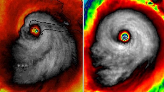 ▲▼世紀颶風密爾頓已釀16死！　衛星雲圖驚見「死亡骷髏」。（圖／翻攝X）