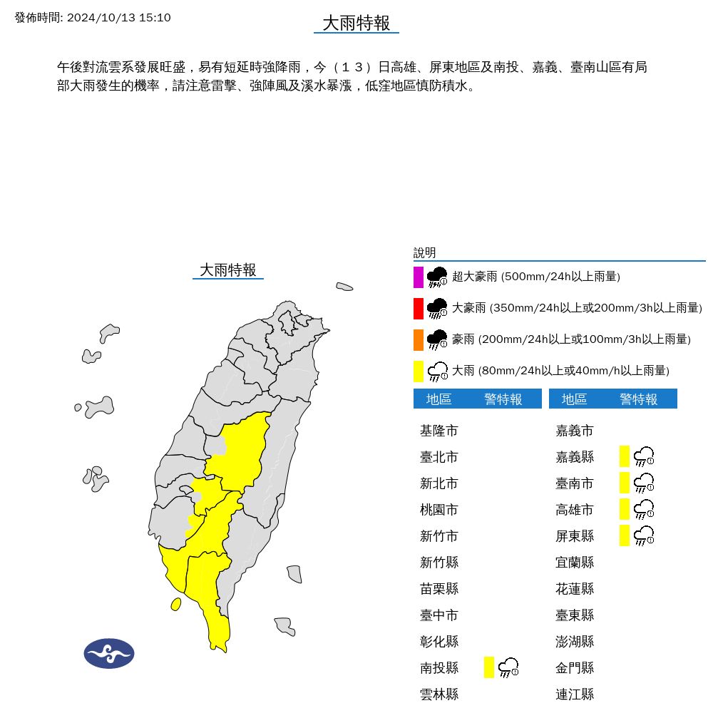 ▲▼5縣市發布大雨特報             。（圖／氣象署提供）