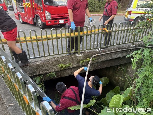 ▲南港研究院路13日下午發現一具女性浮屍，警方正調查死因。（圖／記者張君豪翻攝）