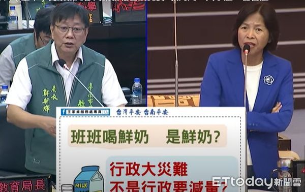 ▲台南市議會國民黨團指出，老師陳情不願接行政職，因班班喝鮮奶不只是乳糖不耐症問題，學校班班都沒冰箱，為喝鮮乳要增列經費買冰箱，質疑未來電費和維修費誰負責。（圖／記者林東良翻攝，下同）