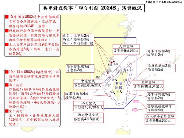 ▲▼ 國防部公布最新共軍「聯合利劍-2024B」演習概況。（圖／國防部提供，點圖放大）