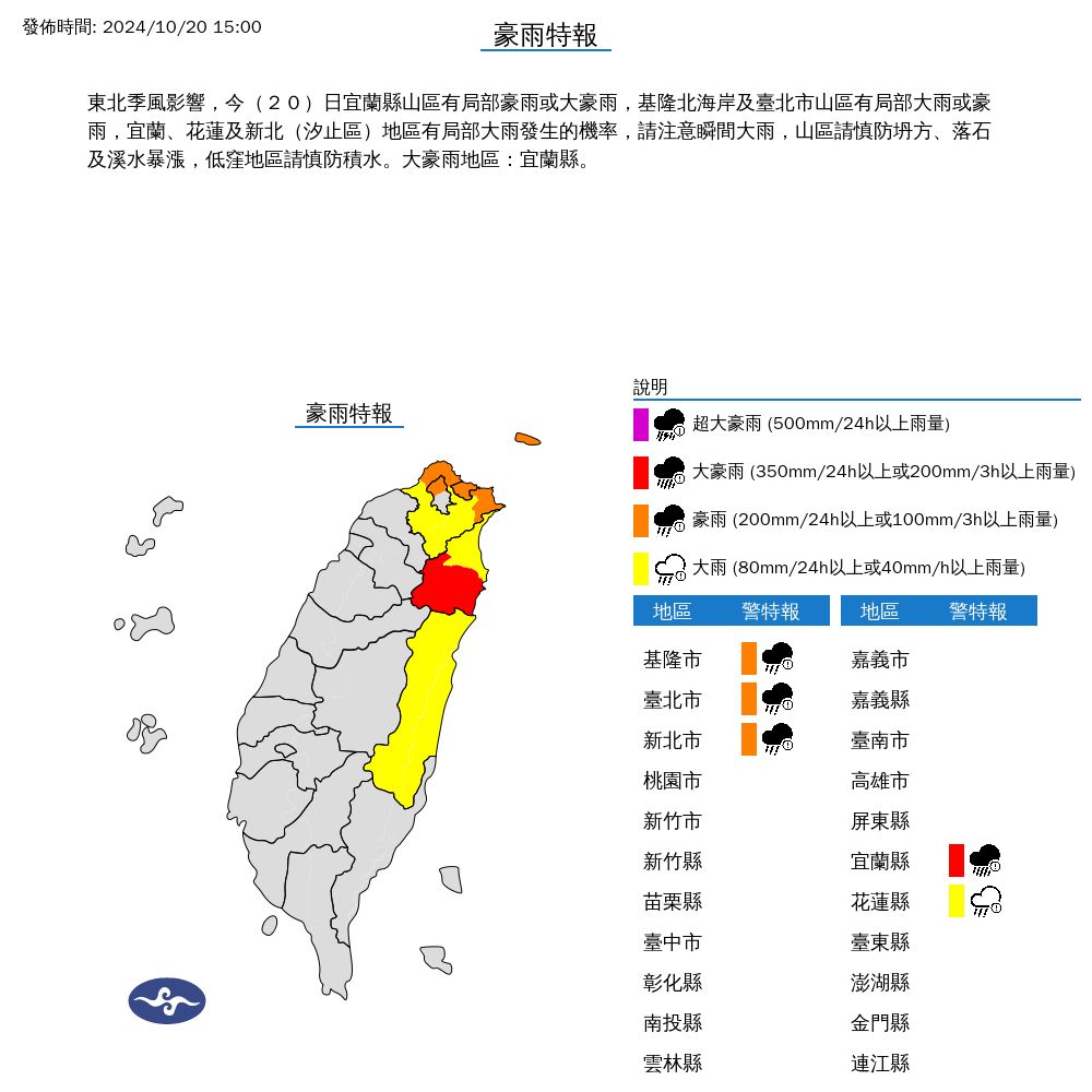 ▲▼5縣市發布豪大雨特報 。（圖／氣象署提供）