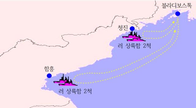 ▲▼南韓透露，俄羅斯登陸艦從北韓清津、咸興往返俄國，運輸北韓士兵。（圖／大韓民國國家情報院）