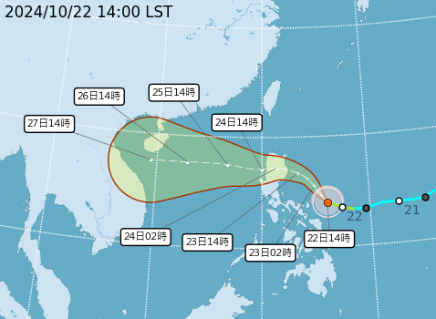 ▲▼潭美颱風路徑預測。（圖／氣象署提供）