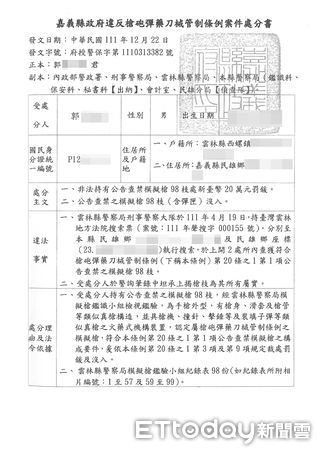 ▲▼   嘉義分署落實行政院「五打七安」政策持有98把查禁模擬槍罰20萬元 扣車扣保險後馬上繳清   。（圖／法務部行政執行署嘉義分署提供）