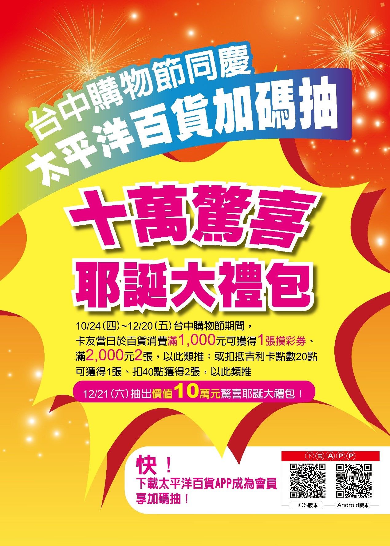 台中購物節同慶！豐原太百加碼抽十萬驚喜耶誕大禮包 （圖／豐原太平洋百貨提供）