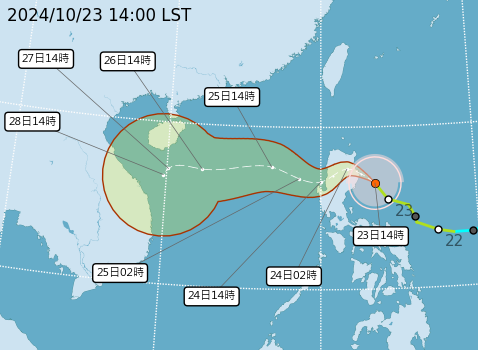 ▲▼潭美颱風路徑預測。（圖／氣象署提供）