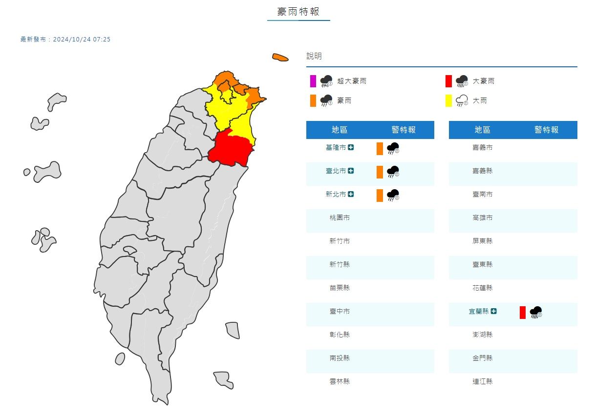 ▲▼大台北、宜蘭地區大、豪雨特報。（圖／中央氣象署）