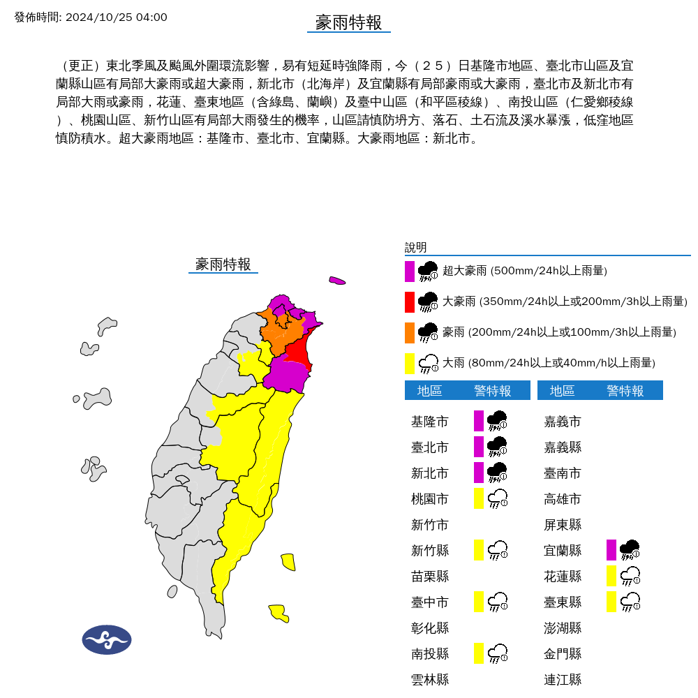 ▲▼超大豪雨特報。（圖／中央氣象署）