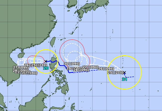 ▲▼雙颱共舞。（圖／翻攝日本氣象廳）
