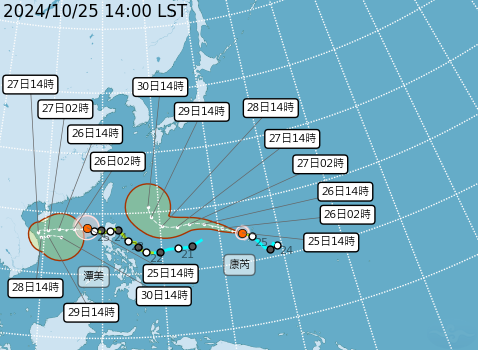 ▲▼潭美、康芮颱風路徑預測。（圖／氣象署提供）