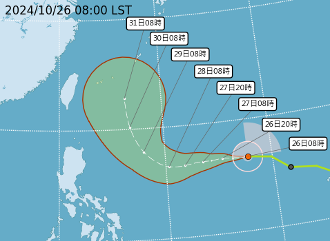 ▲▼潭美颱風路徑預測 。（圖／氣象署提供）