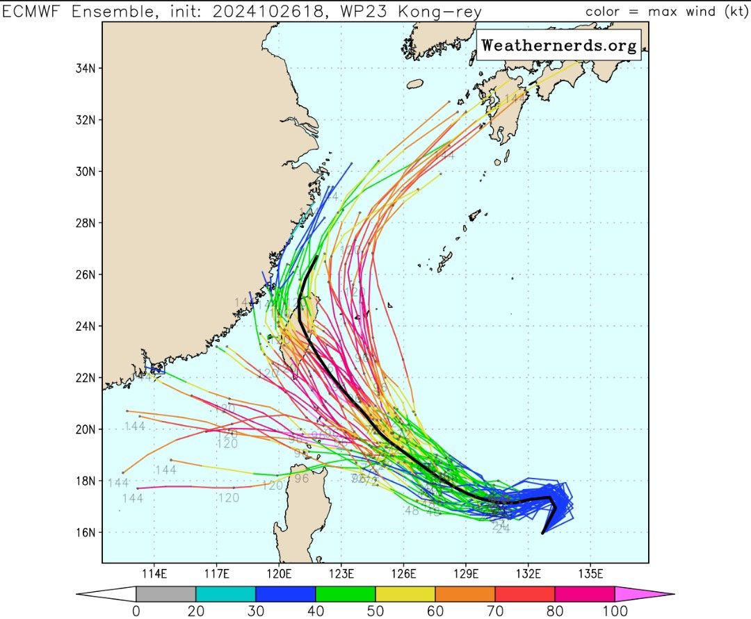 ▲▼歐洲模式預測康芮颱風從花蓮登陸。（圖／觀氣象看天氣臉書）