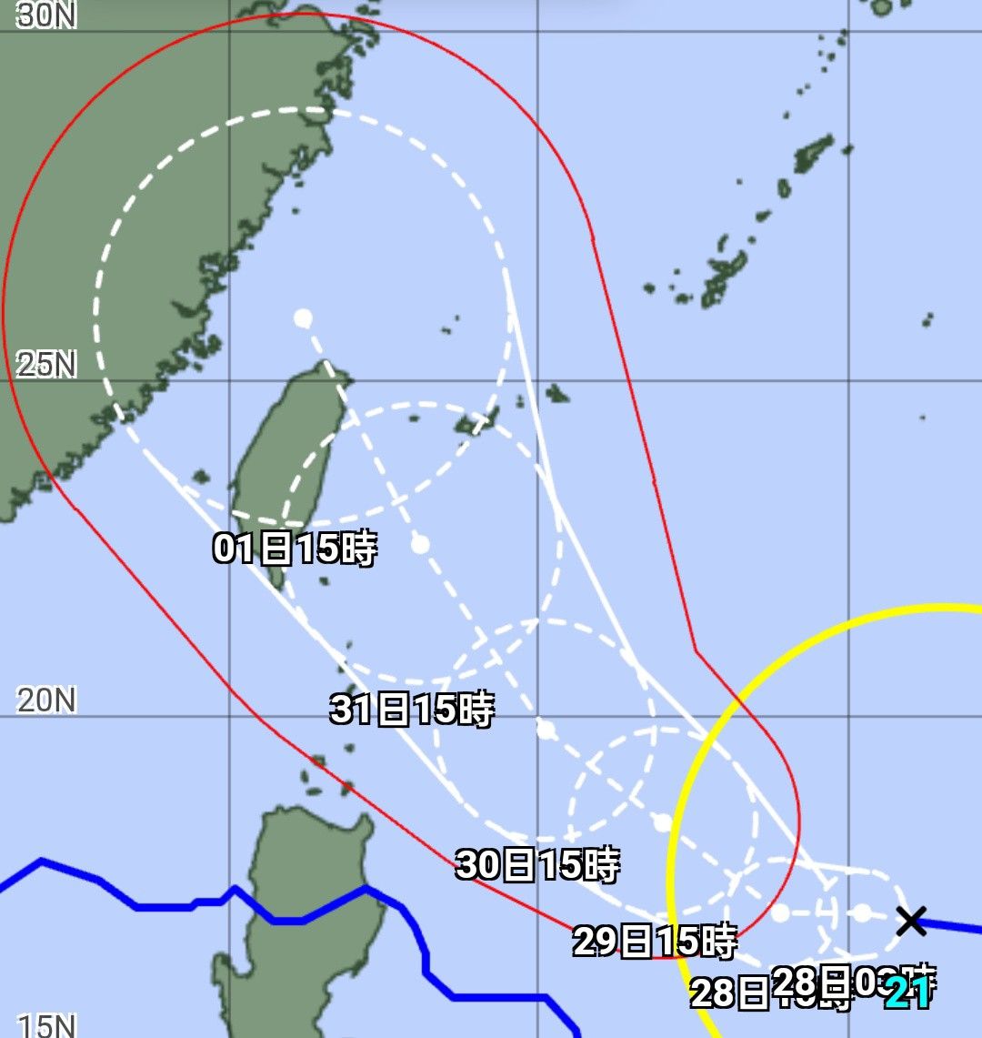 ▲▼日本氣象廳預測康芮颱風不排除從宜蘭登陸。（圖／翻攝觀氣象看天氣臉書）