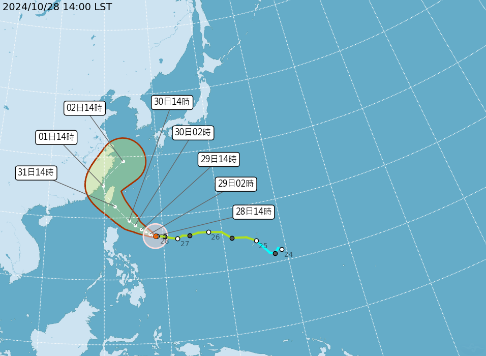 ▲▼康芮颱風最新路徑。（圖／氣象署提供）