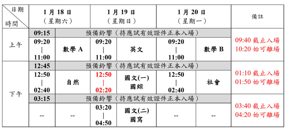 ▲114學年度學測考試日程表。（圖／大考中心提供）