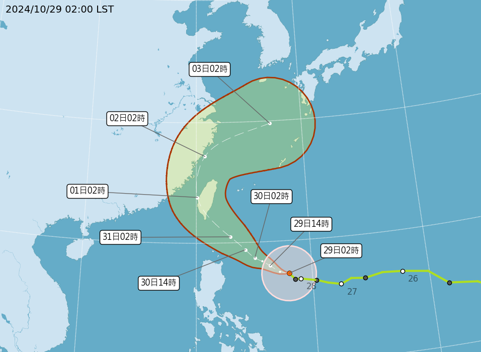 ▲▼康芮颱風路徑。（圖／氣象署提供）