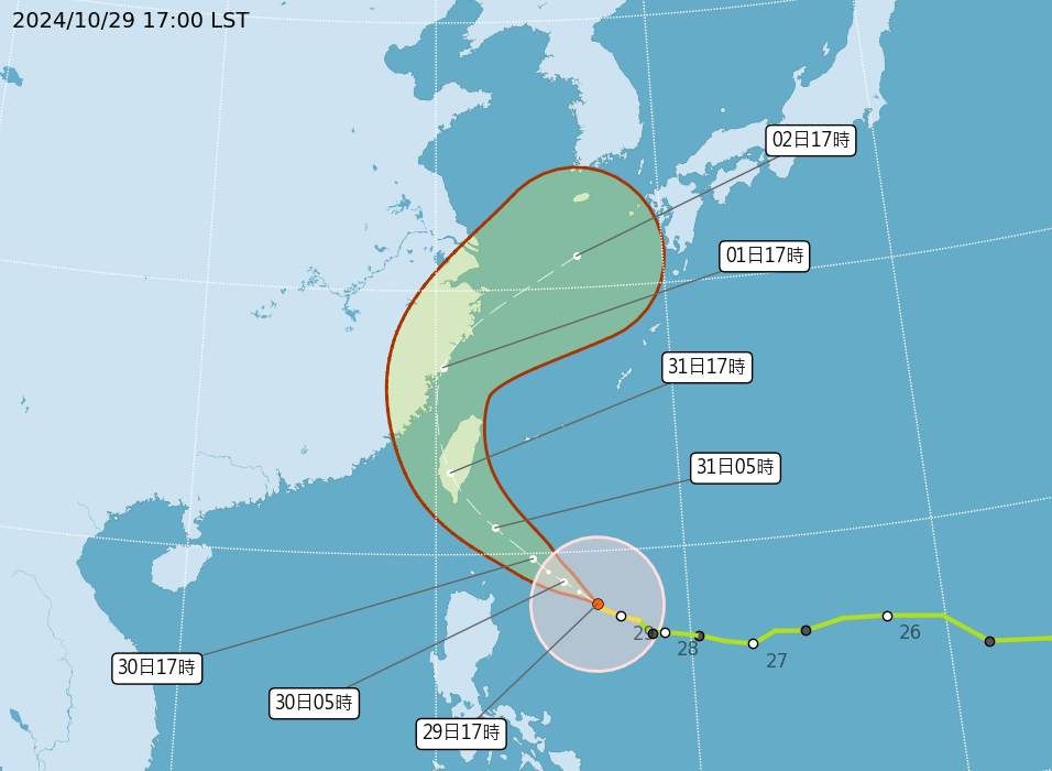 ▲▼康芮颱風最新路徑。（圖／氣象署提供）