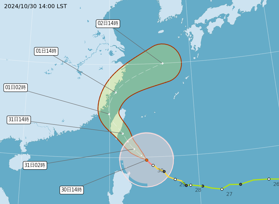 ▲▼康芮颱風路徑。（圖／氣象署提供）