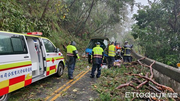 ▲▼    合歡山台14甲線路樹砸車，1人命危送醫搶救         。（圖／記者高堂堯翻攝）