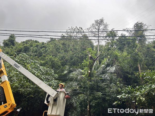 ▲台電台南區處工作人員全力搶修復電。（圖／記者林東良翻攝，下同）