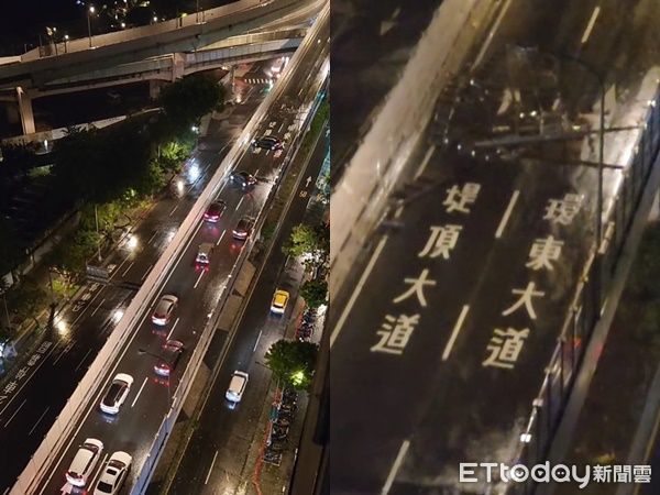 ▲▼快訊／大樓遮雨棚「吹到堤頂大道上」擋死2車道　現場大塞車。（圖／hsin_tzi授權提供）