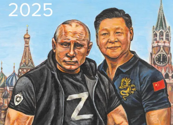 ▲▼發行2025年月曆，封面赫然是俄羅斯總統普丁（Vladimir Putin）與中國國家主席習近平「同框」畫像。（圖／翻攝自X）