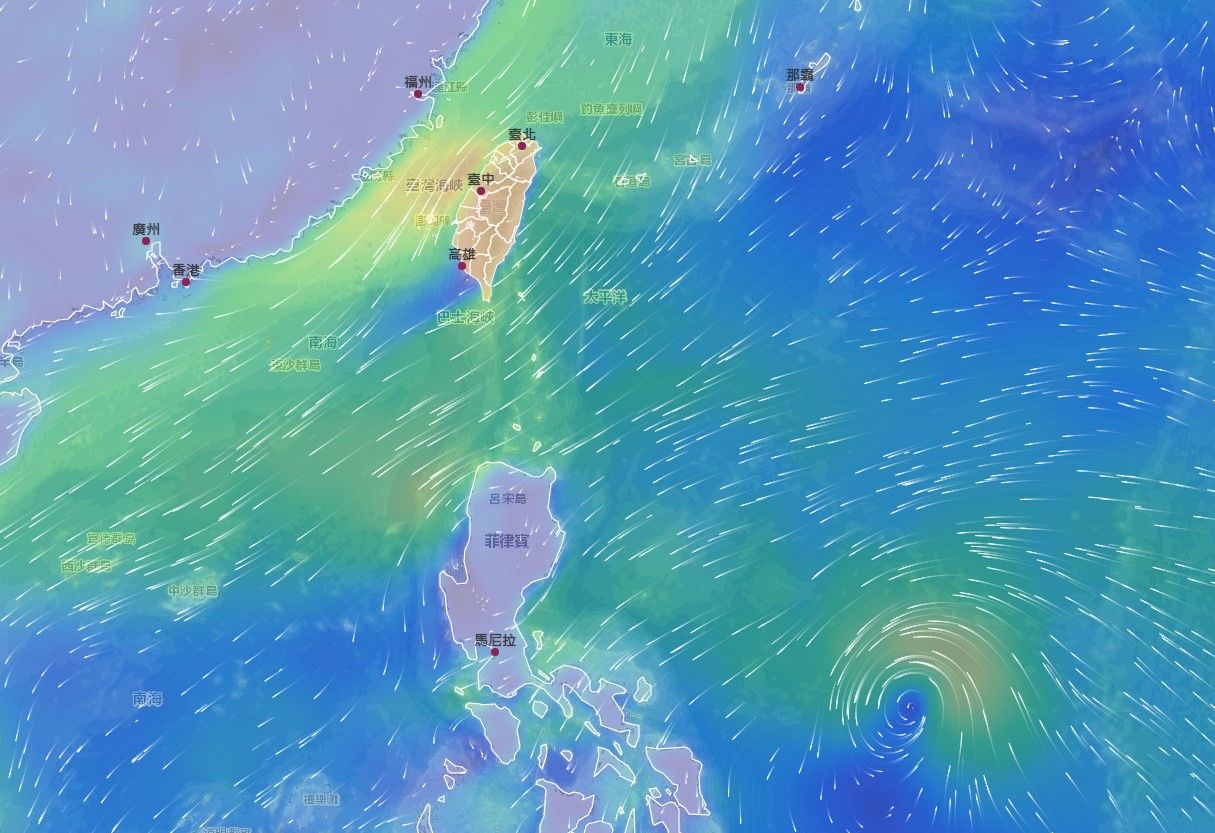 ▲▼銀杏颱風11/5 0:00預測風場圖。（圖／翻攝自氣象署）