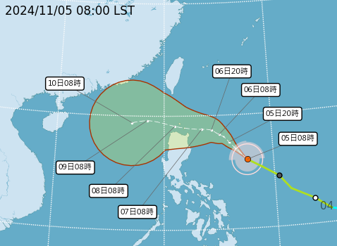 ▲▼銀杏颱風增強為中度颱風，圖為路徑預測  。（圖／氣象署提供）