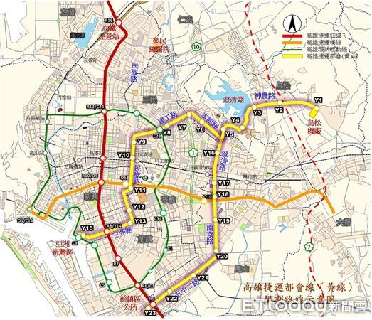 ▲高雄捷運都會線(黃線)規劃路線。（圖／記者許宥孺翻攝）