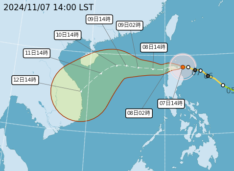 ▲▼銀杏颱風路徑預測。（圖／氣象署提供）