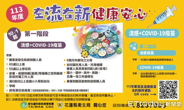 ▲▼花蓮開放50歲以上成人接種流感疫苗 ；新冠疫苗開放6個月以上全民接種。（圖／花蓮衛生局提供，下同）