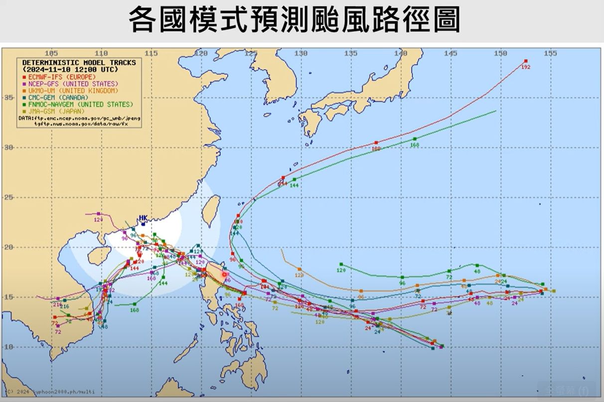 ▲▼歐洲模式以及各AI模式預測熱帶性低氣壓TD29路徑。（圖／翻攝YouTube頻道Hsin Hsing Chia）